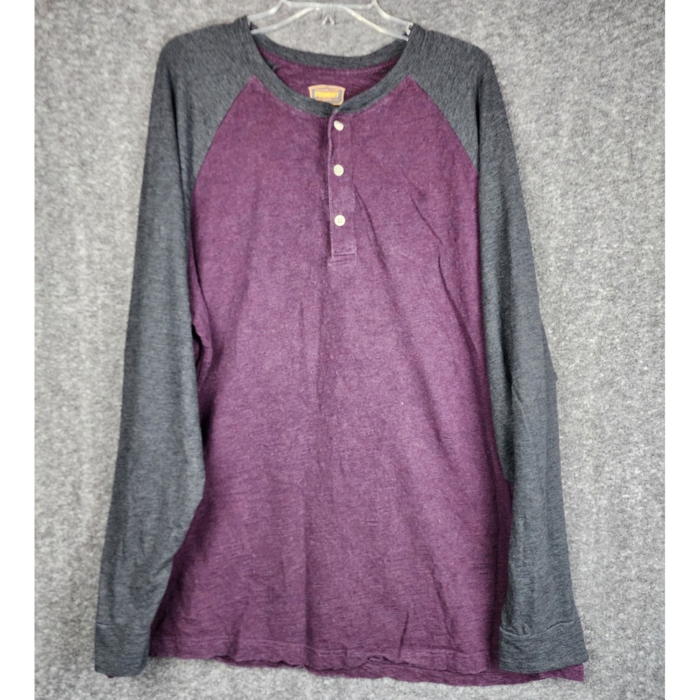 The Foundry Henley Shirt Mens 2XLT Purple Grey‎ Raglan Long Sleeve Big & Tall